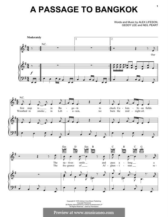 A Passage To Bangkok (Rush) by A. Lifeson - sheet music on MusicaNeo