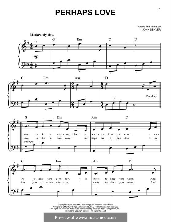 Perhaps Love Sheet Music, John Denver, Ukulele Chords/Lyrics