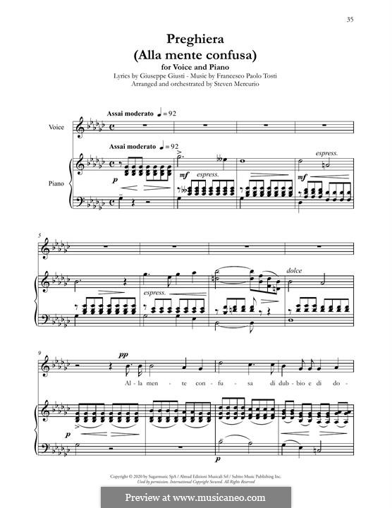 Preghiera (Alla mente confusa) by F.P. Tosti - sheet music on MusicaNeo