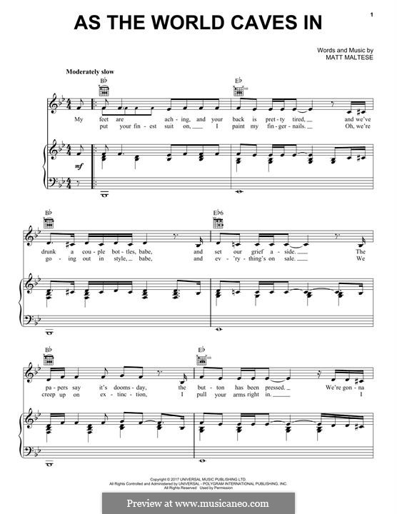 as the world caves in trumpet sheet music