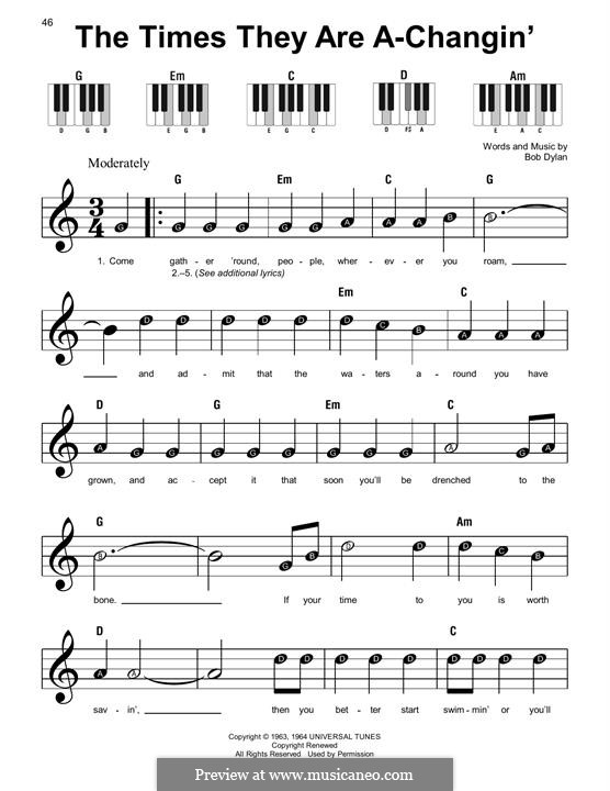 The Times They Are A-Changin' by B. Dylan - sheet music on MusicaNeo