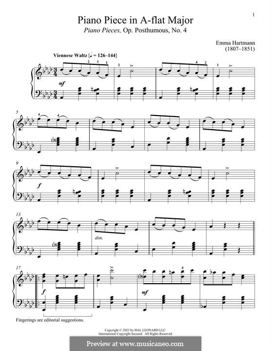 Piano Piece in A-flat Major by E. Hartmann - sheet music on MusicaNeo