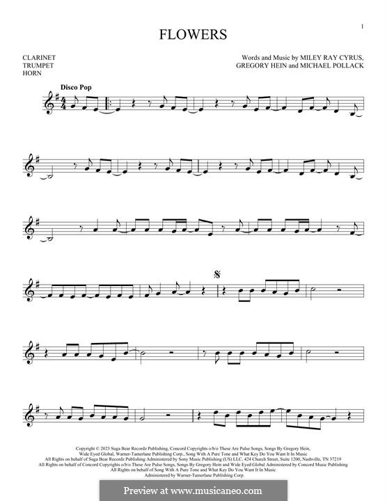 Flowers (Miley Cyrus) by M. Pollack - sheet music on MusicaNeo