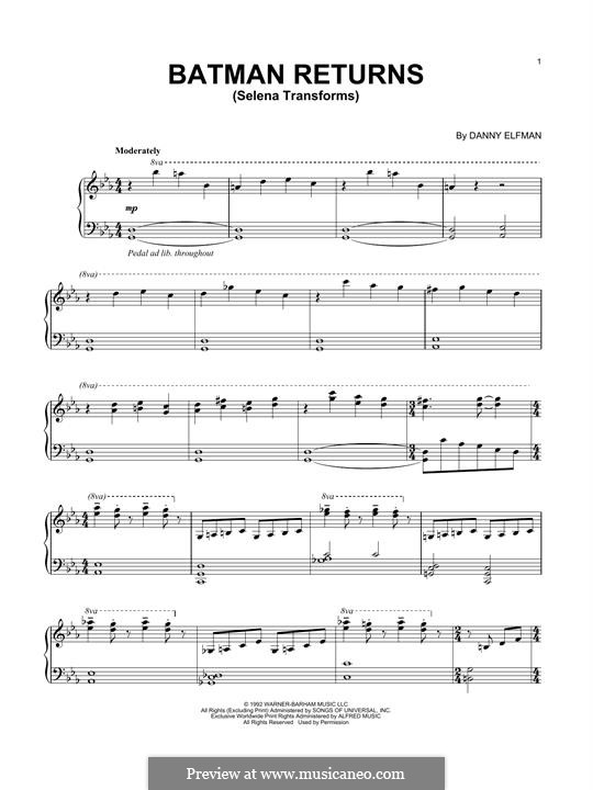 Batman Returns (Selena Transforms) by D. Elfman - sheet music on MusicaNeo