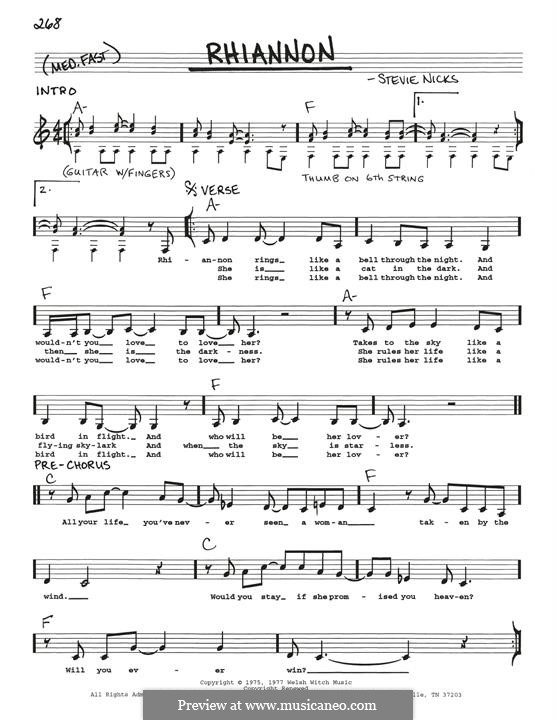 Rhiannon Fleetwood Mac By S Nicks Sheet Music On Musicaneo