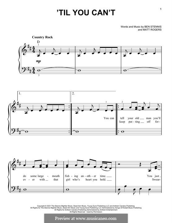 'Til You Can't (Cody Johnson) by M. Rodgers - sheet music on MusicaNeo