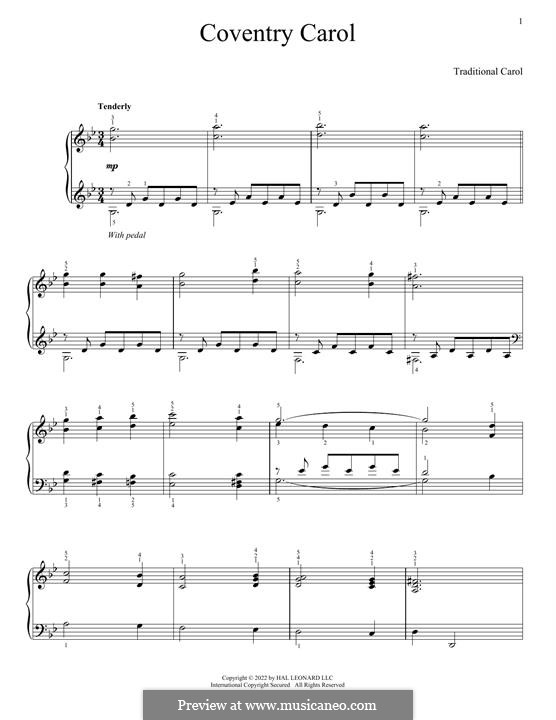 Piano version (Coventry Carol) by folklore - sheet music on MusicaNeo