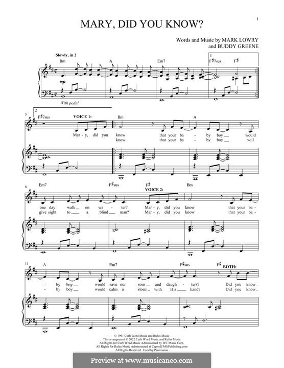 Mary, Did You Know? By B. Green - Sheet Music On Musicaneo