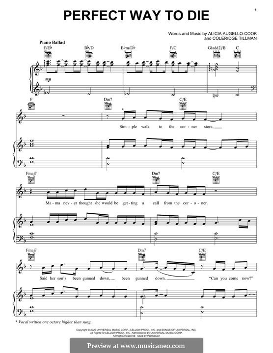 Perfect Way To Die (Alicia Keys) by C. Tillman - sheet music on MusicaNeo