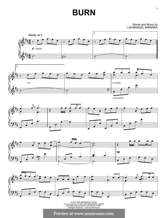 Burn From Hamilton By L Miranda Sheet Music On Musicaneo 