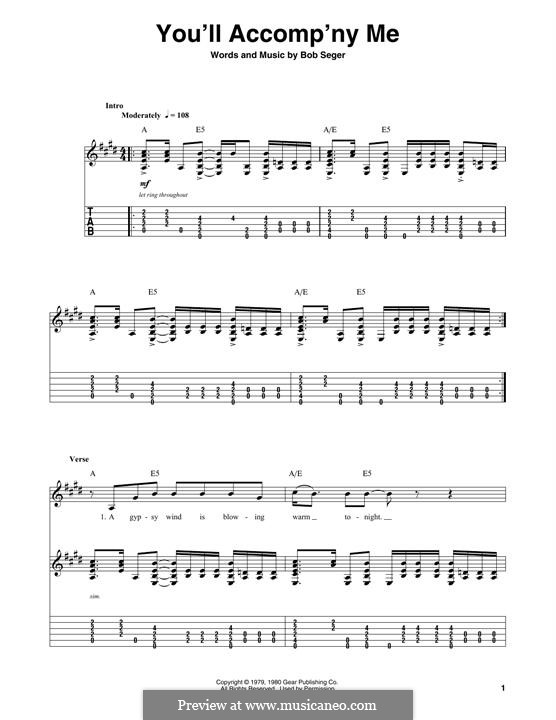 You'll Accomp'ny Me by Bob Seger - Guitar Chords/Lyrics - Guitar Instructor