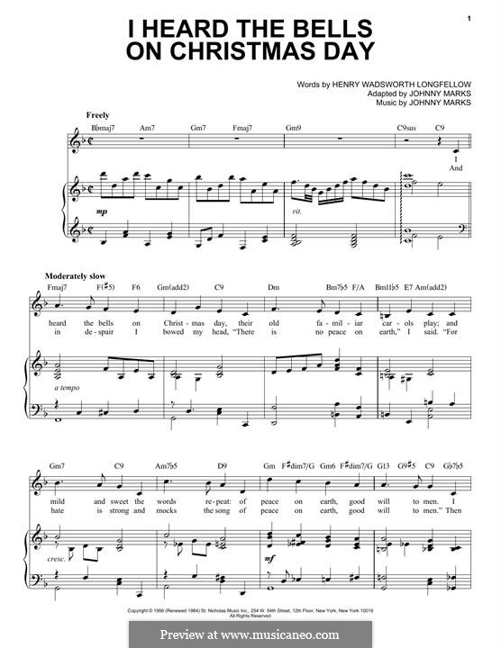 I Heard the Bells on Christmas Day by J. Marks - sheet music on MusicaNeo