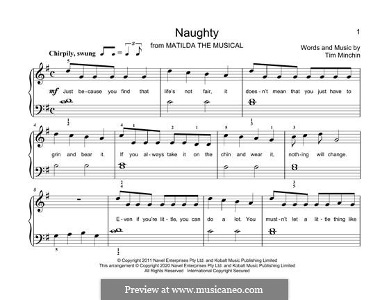 Naughty (from Matilda the Musical) by T. Minchin - sheet music on MusicaNeo