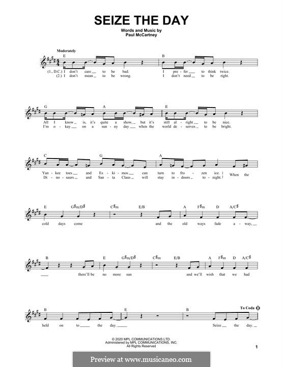 Seize The Day By P Mccartney Sheet Music On Musicaneo 