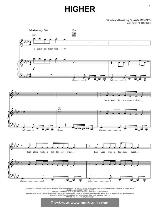 Higher (Shawn Mendes) by S. Harris - sheet music on MusicaNeo