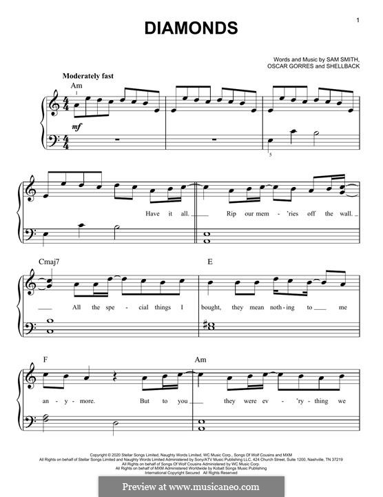 Diamonds (Sam Smith) by Shellback - sheet music on MusicaNeo