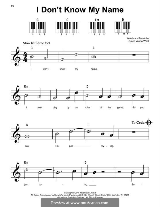 I don't know My Name by G. VanderWaal - sheet music on MusicaNeo