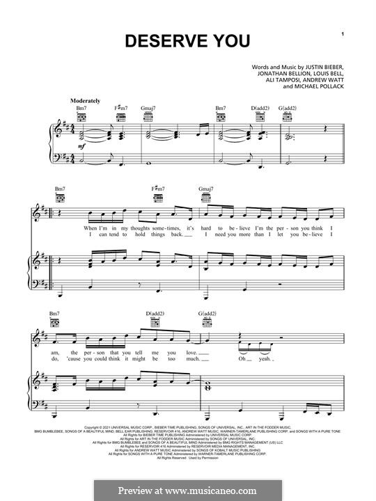 Deserve You (Justin Bieber) by M. Pollack - sheet music on MusicaNeo