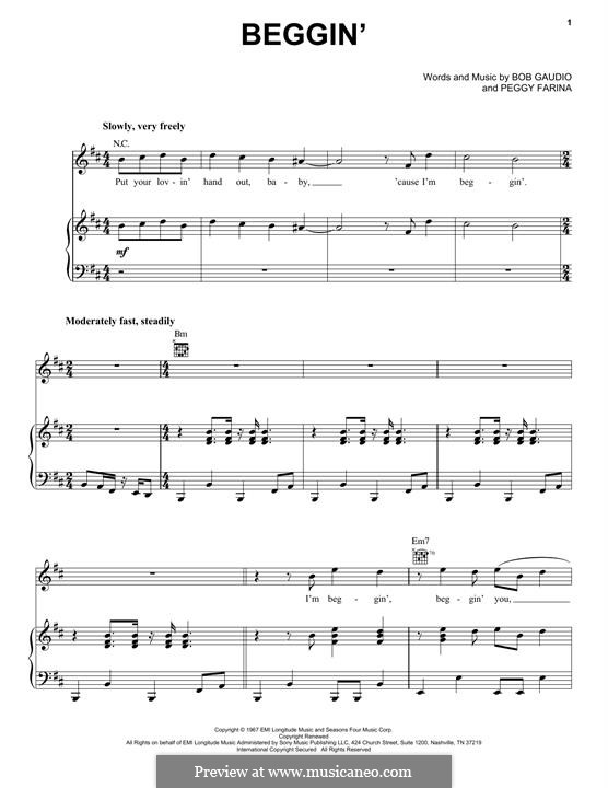 Beggin' (Maneskin) by B. Gaudio, P. Farina - sheet music on MusicaNeo