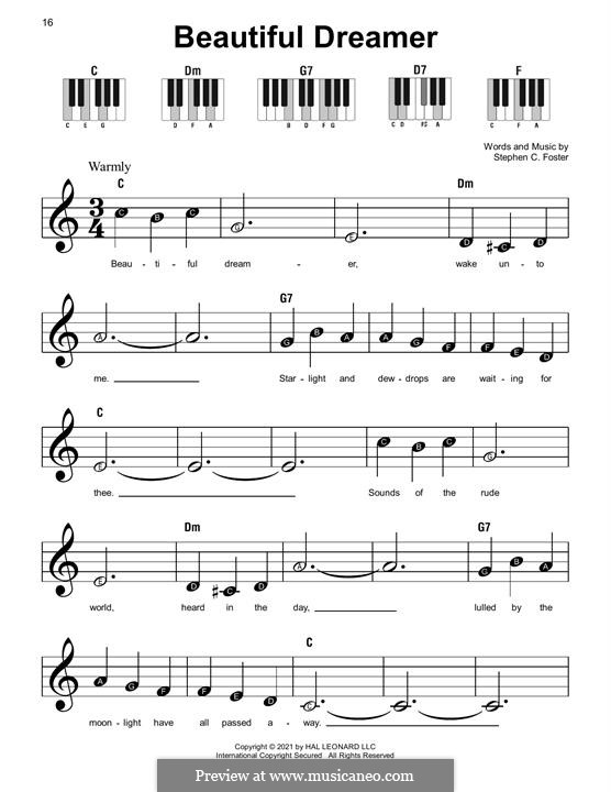 Piano version (Beautiful Dreamer) by S.C. Foster - sheet music on MusicaNeo