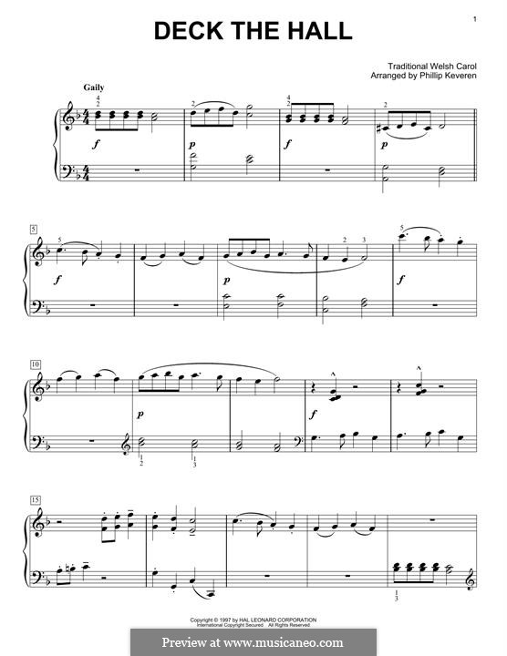 Piano version (Deck the Hall) by folklore - sheet music on MusicaNeo