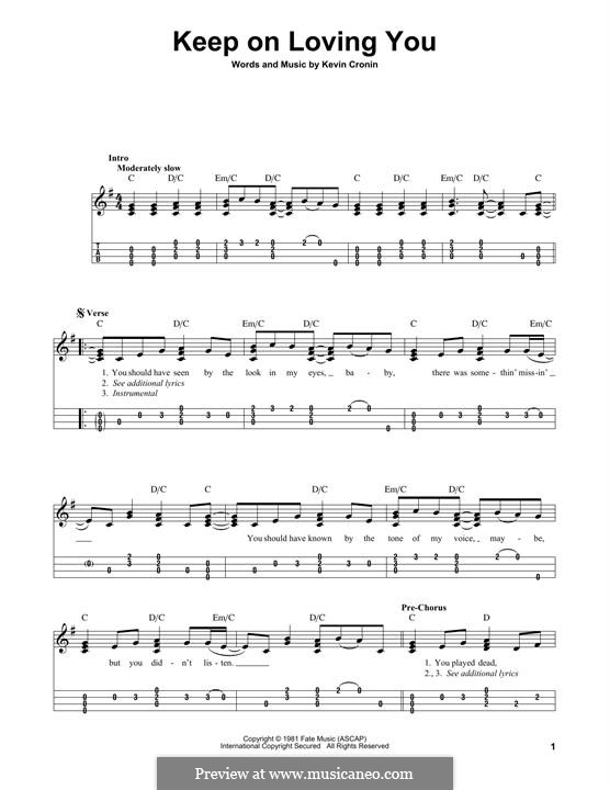 Keep on Loving You (REO Speedwagon) by K. Cronin - sheet music on MusicaNeo