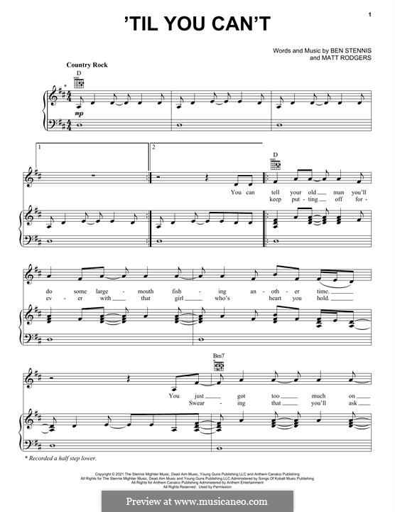 'Til You Can't (Cody Johnson) by M. Rodgers - sheet music on MusicaNeo