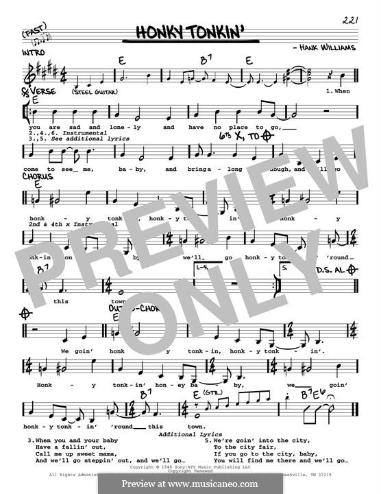 Honky Tonk Blues By H. Williams - Sheet Music On MusicaNeo