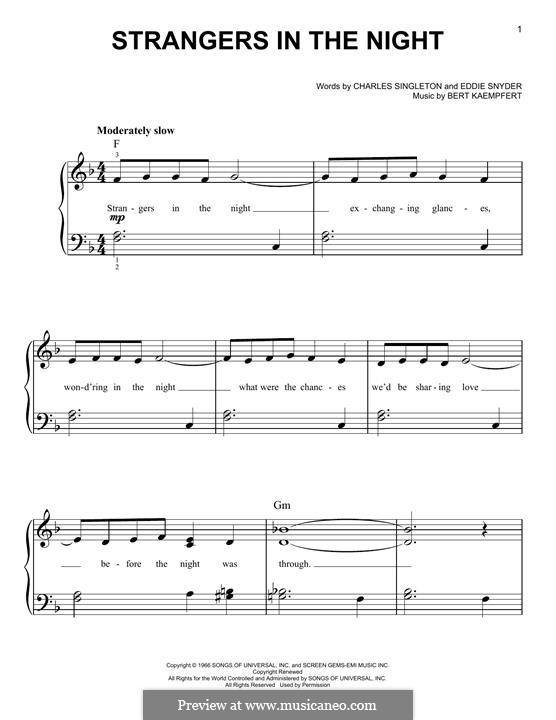 STRANGERS IN THE NIGHT Easy Piano Sheet music