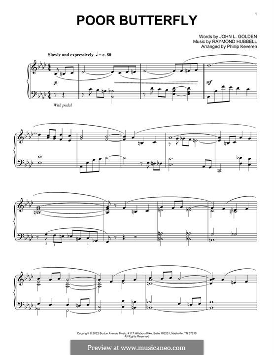Poor Butterfly by R. Hubbell - sheet music on MusicaNeo