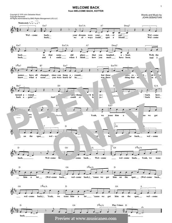 Welcome Back by J.B. Sebastian - sheet music on MusicaNeo