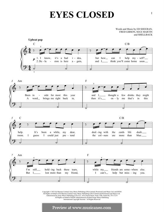 Eyes Closed by E. Sheeran - sheet music on MusicaNeo