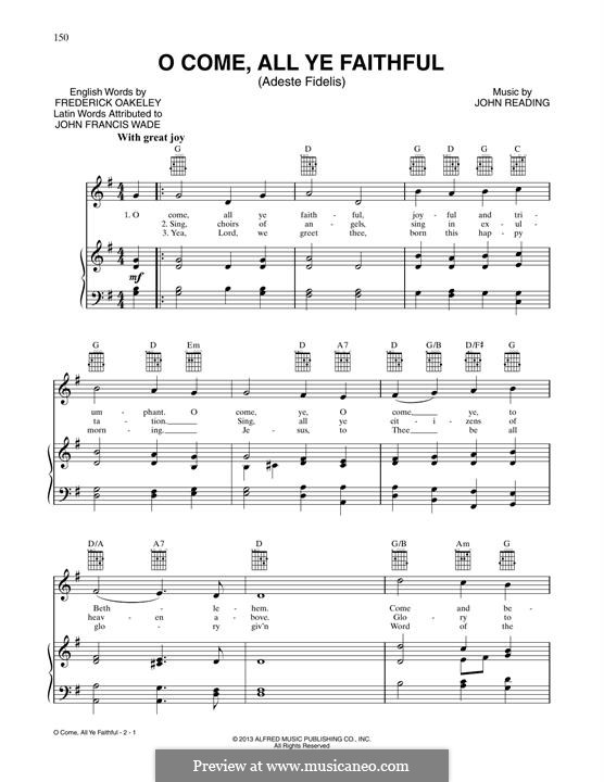 O Come, All Ye Faithful (Adeste Fideles) by J. Reading on MusicaNeo