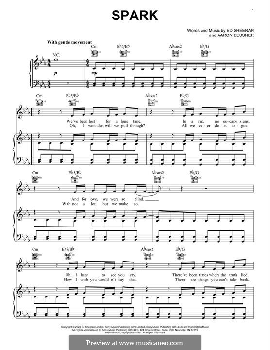 Spark by E. Sheeran, A. Dessner - sheet music on MusicaNeo