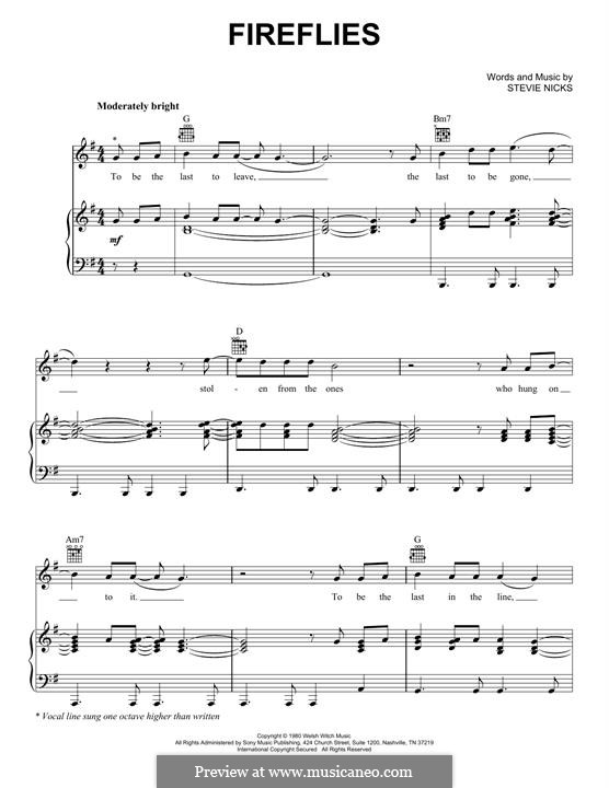 Fireflies (Fleetwood Mac) by S. Nicks - sheet music on MusicaNeo