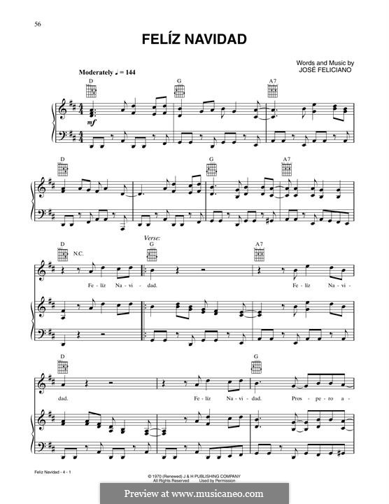 Feliz Navidad By J. Feliciano - Sheet Music On MusicaNeo