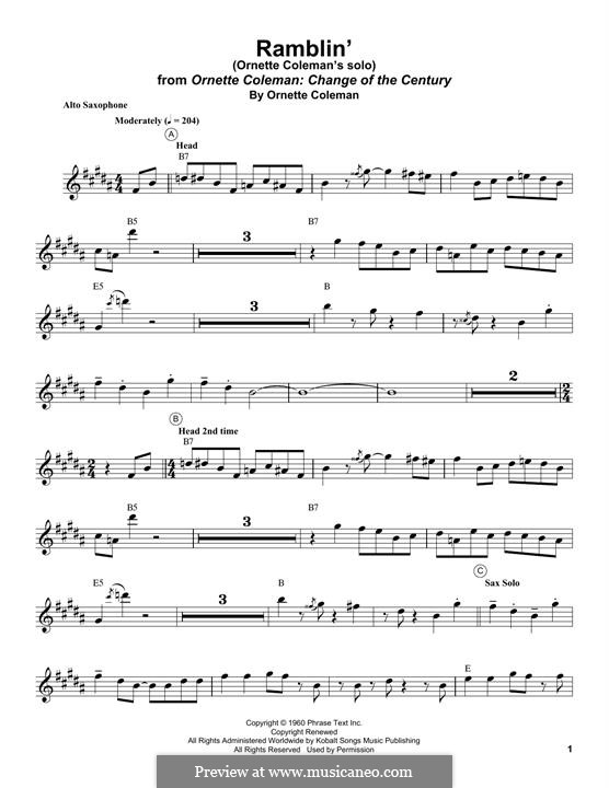 Ramblin' by O. Coleman sheet music on MusicaNeo