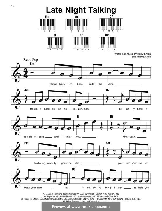 Late Night Talking by H. Styles - sheet music on MusicaNeo