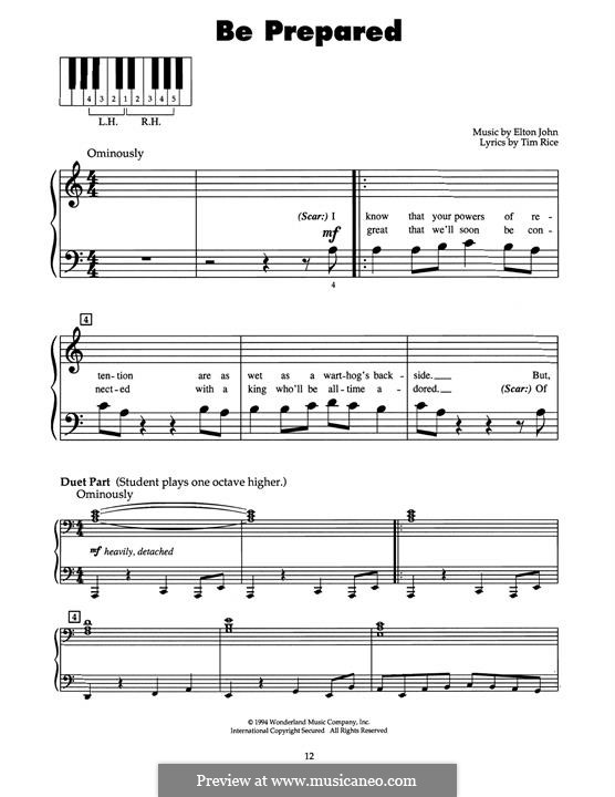 Be Prepared (from The Lion King 2019) By E. John - Sheet Music On MusicaNeo