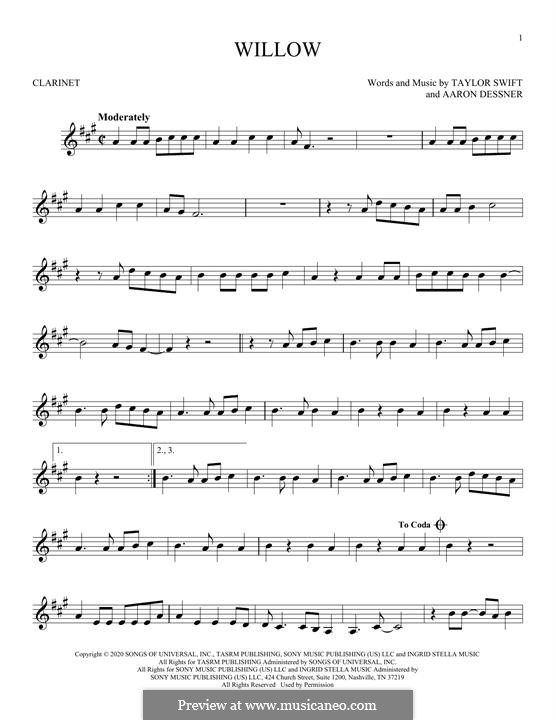 Willow (Taylor Swift) by A. Dessner - sheet music on MusicaNeo