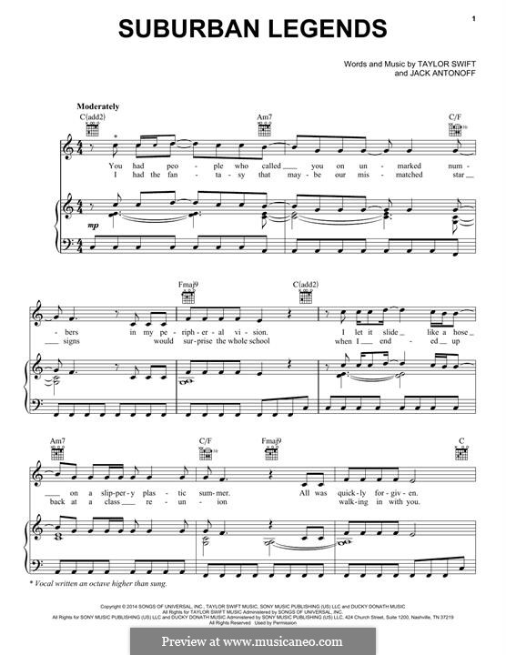 Suburban Legends (From The Vault) by J. Antonoff - sheet music on MusicaNeo