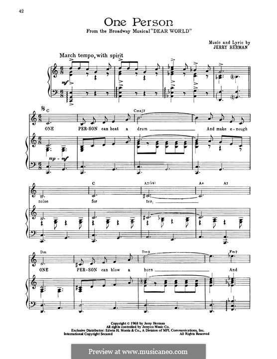 One Person (from Dear World) by J. Herman - sheet music on MusicaNeo