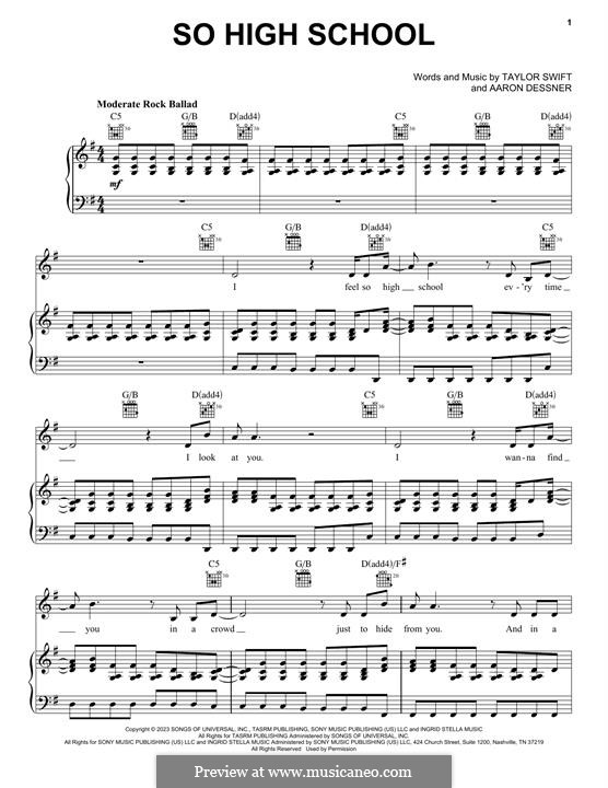 So High School (Taylor Swift) by A. Dessner - sheet music on MusicaNeo