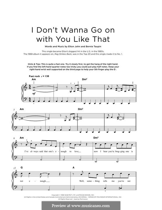 I don't Wanna Go on with You Like That: For piano by Elton John