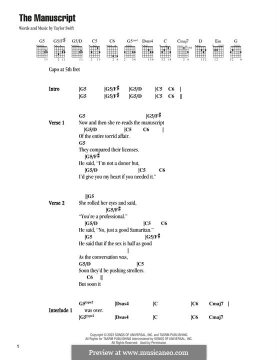 The Manuscript by T. Swift - sheet music on MusicaNeo