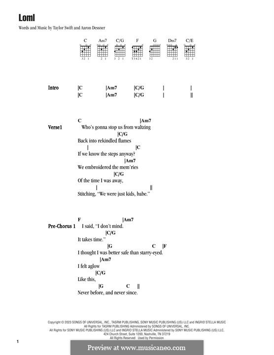 Loml (Taylor Swift) by A. Dessner - sheet music on MusicaNeo