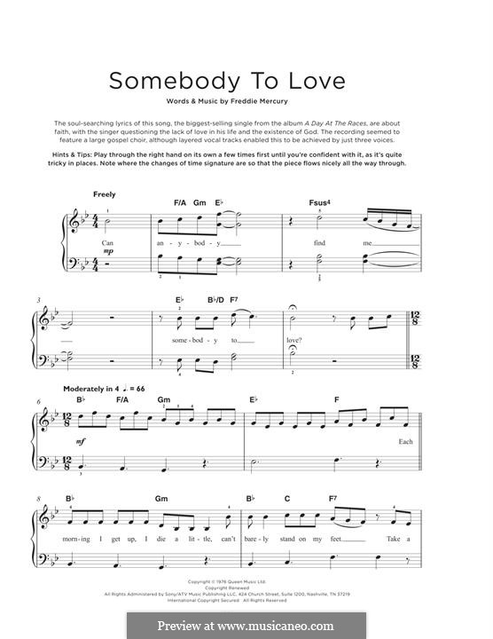 Somebody to Love (Queen) by Freddie Mercury - sheet music on MusicaNeo