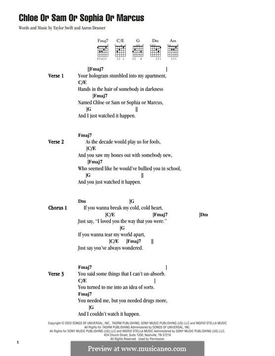 Chloe Or Sam Or Sophia Or Marcus (Taylor Swift) by A. Dessner on MusicaNeo