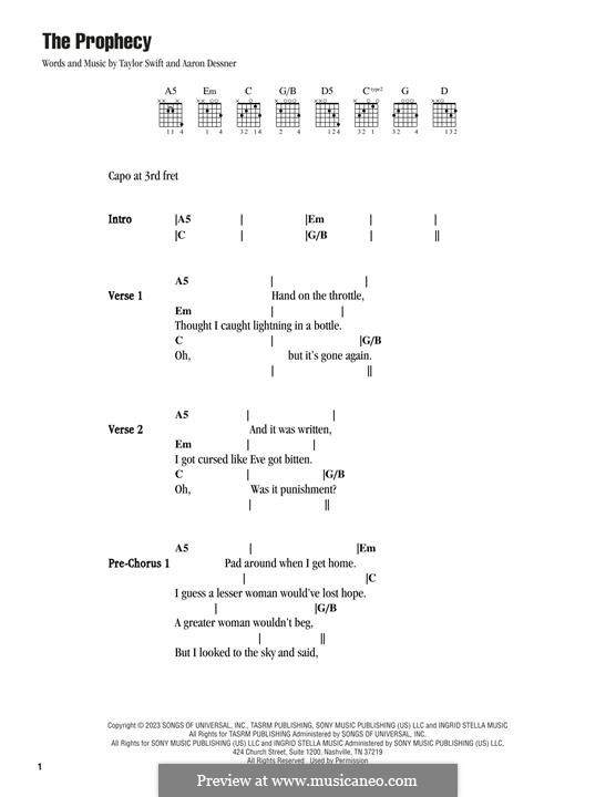 The Prophecy (Taylor Swift) by A. Dessner - sheet music on MusicaNeo