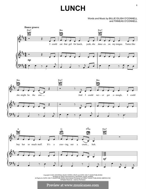 Lunch (Billie Eilish) By F. O'Connell - Sheet Music On MusicaNeo